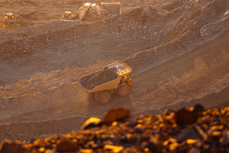 Loaded haul truck in an open-cut pit
